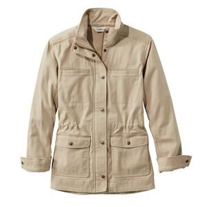 LL Bean Classic Field Chore Jacket Tan Khaki Utility Coat Women Size Medium